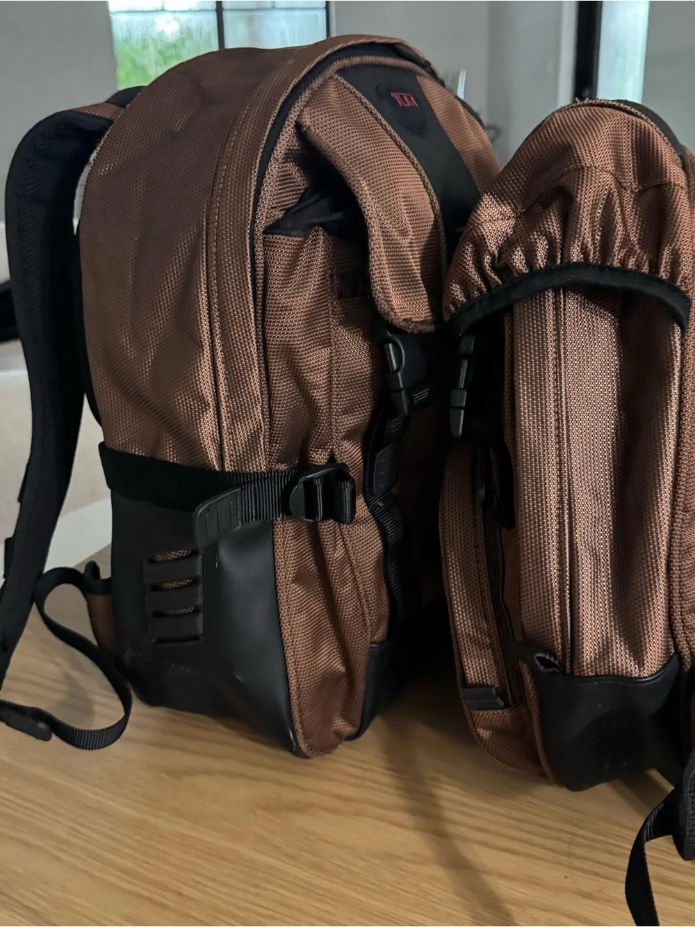 Tumi Men's Brown Nylon Backpack Duo with Black Trim